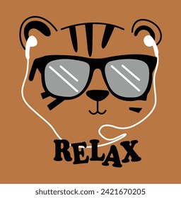 Cute cartoon hand drawn tiger with hand drawn lettering. Vector illustration. Isolated on white background. Good for posters, t shirts, postcards