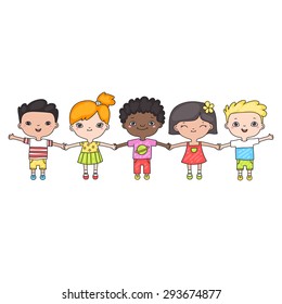 cute cartoon hand drawn vector kids holding hands