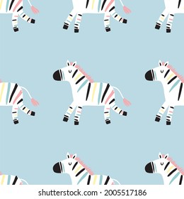 Cute cartoon Hand drawn zebra - vector seamless pattern. Print for textile, fabric and poster.