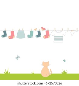 cute cartoon hanging clothes vector illustration