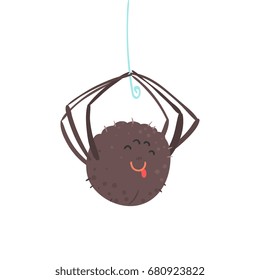 Cute cartoon hanging spider character vector Illustration