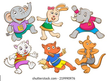 Cute cartoon happy animal set. EPS10  File simple technique  no Gradients  no Effects no mesh no Transparencies.