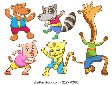 Cute cartoon happy animal set. EPS10  File simple technique  no Gradients  no Effects no mesh no Transparencies.