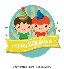 Cute Cartoon Happy Birthday Label Two Stock Vector (Royalty Free ...