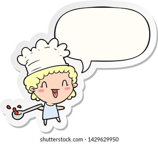 cute cartoon happy chef with speech bubble sticker