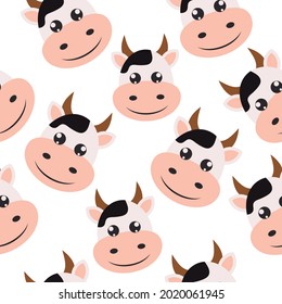 Cute Cartoon Happy Cow Head Seamless Background Pattern