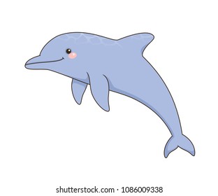 Cute cartoon happy dolphin. Vector illustration