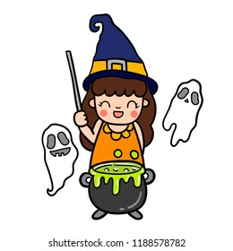 Cute cartoon Happy Halloween vector.