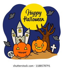 Cute cartoon Happy Halloween vector.
