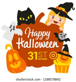 Cute cartoon Happy Halloween vector.