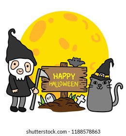 Cute cartoon Happy Halloween vector.