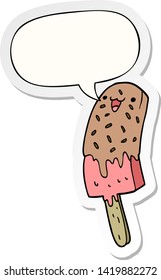 cute cartoon happy ice lolly with speech bubble sticker