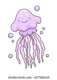 Cute Cartoon Happy Jellyfish Vector Illustration Stock Vector (Royalty ...