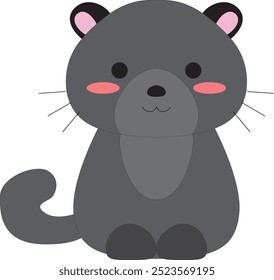 cute cartoon happy little black panther, paws, tail, stock vector, white background