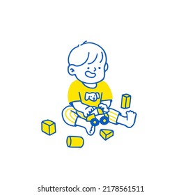 
Cute Cartoon Happy Little Boy Playing. Vector illustration isolated on background.