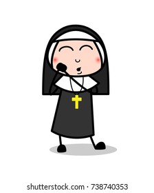 Cute Cartoon Happy Nun Blushing Face Vector