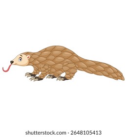 Cute cartoon happy pangolin isolated on white background
