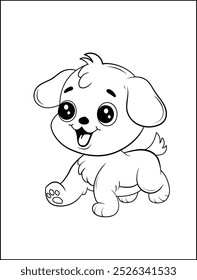 Lindo dibujo animado feliz cachorro línea de arte para colorear niños.