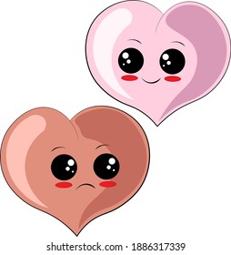 Cute cartoon happy and sad Heart in color. It can be used for icons, web, postcards, decor, packaging, prints for things, covers for notebooks, decoration of boxes for toys, sticker, backpack