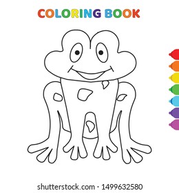 cute cartoon happy smiling frog coloring book for kids. black and white vector illustration for coloring book. happy smiling frog concept hand drawn illustration