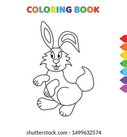 cute cartoon happy smiling rabbit coloring book for kids. black and white vector illustration for coloring book. happy smiling rabbit concept hand drawn illustration