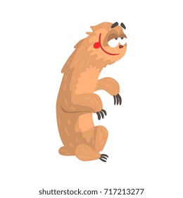 Cute cartoon happy and smiling sloth character, funny tropical animal vector Illustration