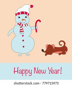 Cute cartoon happy snowman poster, postcard.