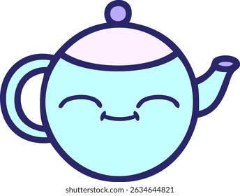 cute cartoon of a happy teapot in bright neon colors