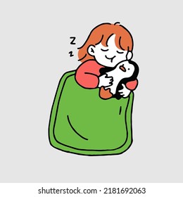
Cute Cartoon Happy Toddler Girl Sleeping. Vector illustration isolated on background