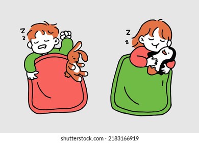 Cute Cartoon Happy Toddlers Sleeping. Vector illustration isolated on background