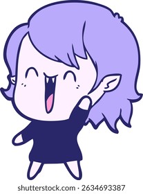 bonitos desenhos animados feliz vampiro menina em cores neon brilhantes