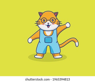 Cute Cartoon Happy wearing a clothes. Animal Cartoon Flat Style Icon illustration Premium Vector