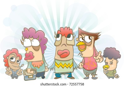 Cute Cartoon Happy Weird Family