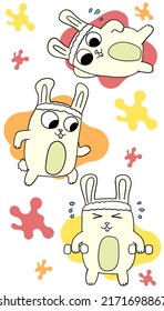 Cute cartoon hare Character. Fitness set. Vector illustration