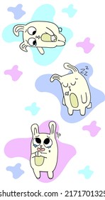 Cute cartoon hare Character. Set of cute cartoon cat in various poses