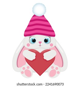  Cute cartoon hare with a red heart.