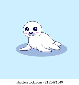 Cute Cartoon Harp Seal. Vector Illustration