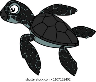 Cute cartoon hatchling of sea turtle on white background