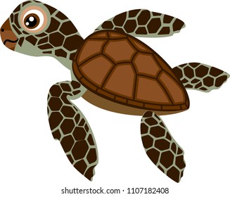 Cute cartoon hatchling of sea turtle on white background