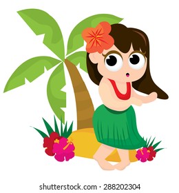 Cute Cartoon Hawaiian Girl Dancing Near Stock Vector (Royalty Free ...