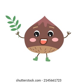 Cute Cartoon Haselnuss auf weißem Hintergrund. Vektorgrafik.
