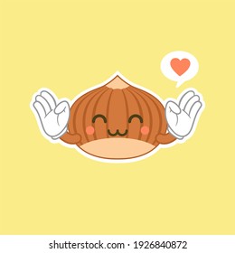 The cute cartoon hazelnuts are smiling. Vector flat cartoon character illustration icon design. Isolated on white background. Healthy food concept.