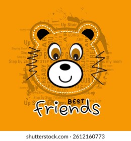 Cute cartoon head bear smile, Flat Vector Illustration