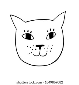 Cute cartoon head cat character. Isolated element. Vector line illustration. Illustration for kids.