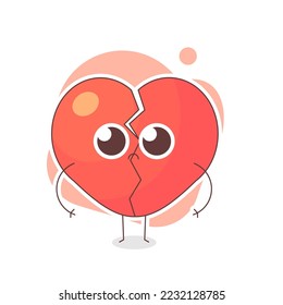 Cute cartoon heart, broken heart and crack fixed with bandage. breakup and heartbreak vector image