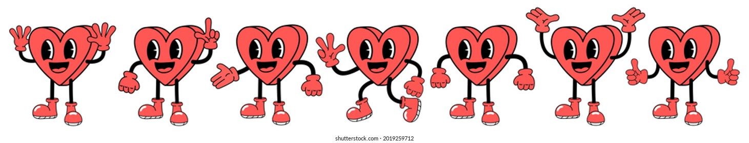 Cute cartoon heart character, vector mascot illustration isolated on white background