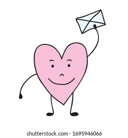 Cute cartoon heart with envelope. Vector illustration