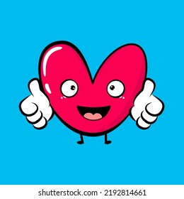 Cute cartoon heart face. Kawaii character. Vector illustartion.