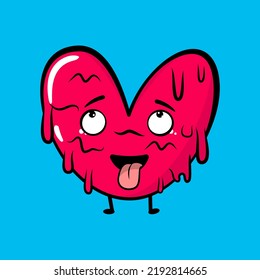 Cute cartoon heart face. Kawaii character. Vector illustartion.
