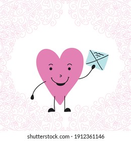 Cute cartoon heart with letter. Vector illustration